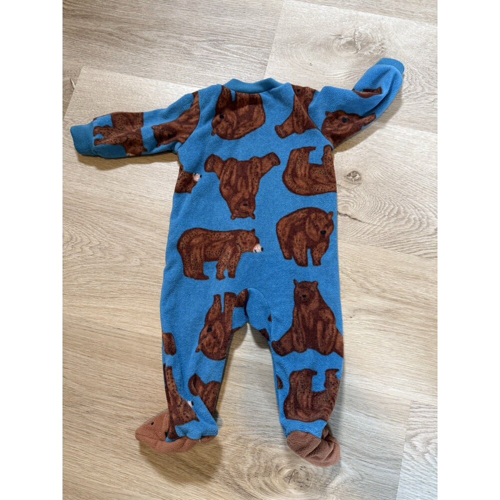 Carters 3 Month Fleece Footed Sleeper Blue Brown Bear Print Zip Up 3D Feet